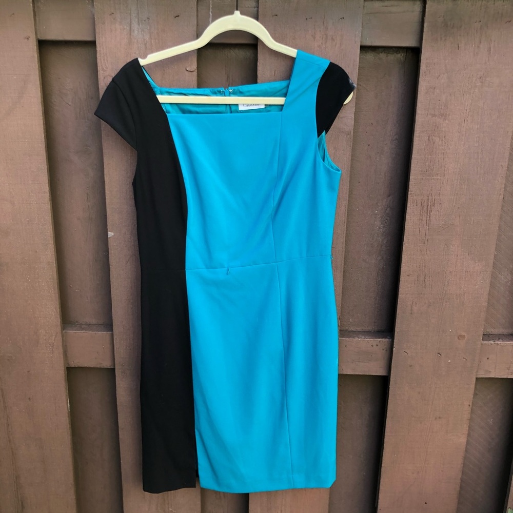 Calvin Klein blue and black cap sleeve dress